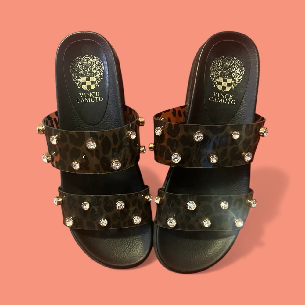 Vince Camuto Black Leopard Studded Sandals